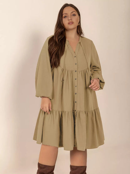 plus-size-tie-neck-balloon-dress