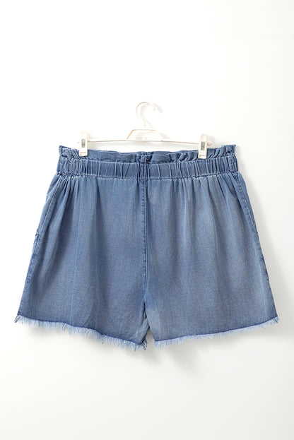Plus Size Raw Hem Lace-up High Waist Denim Shorts - Plus Size XL-4XL - View 6