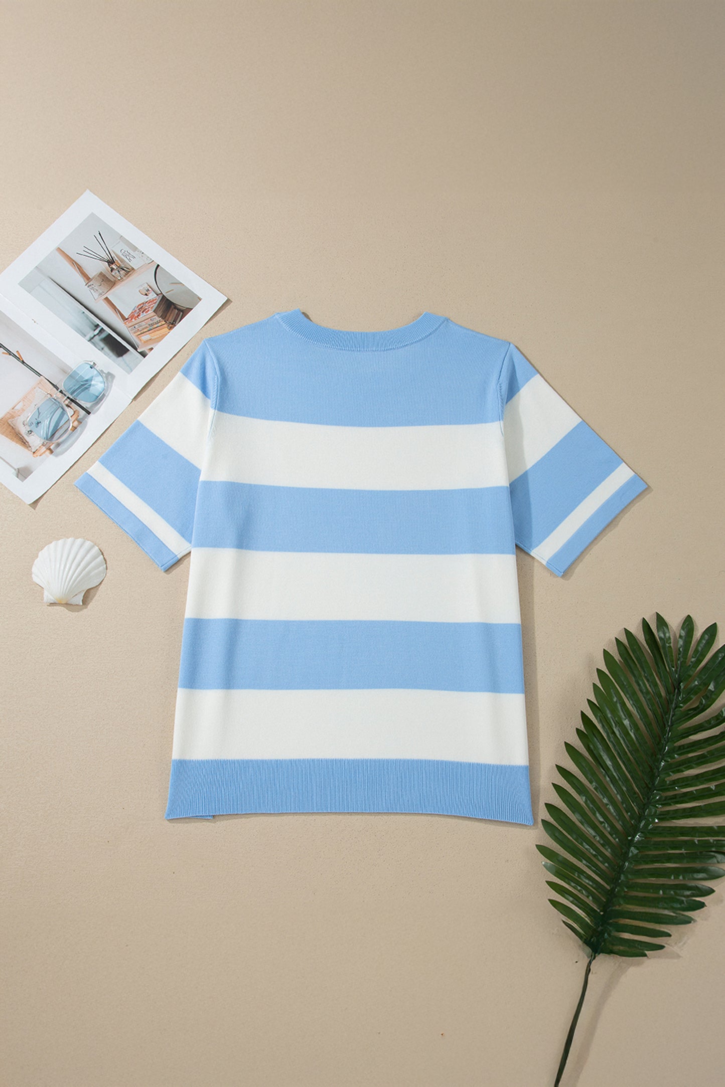 Plus Size Striped Colorblock Short Sleeve Sweater