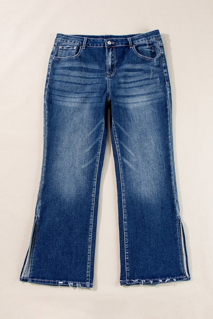 Plus Size High Waist Side Slit Flare Jeans - Plus Size XL-4XL - View 8