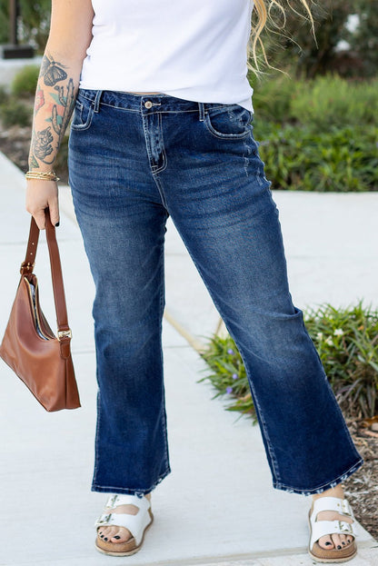 Plus Size High Waist Side Slit Flare Jeans - Plus Size XL-4XL - View 4