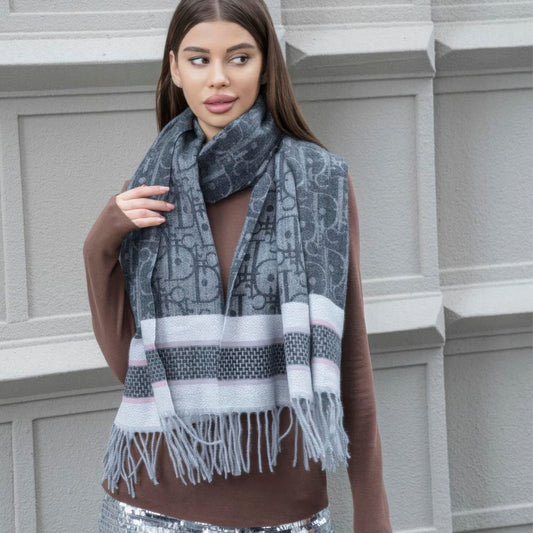 Double stripe blanket scarf with tassel - Plus Size Clothing