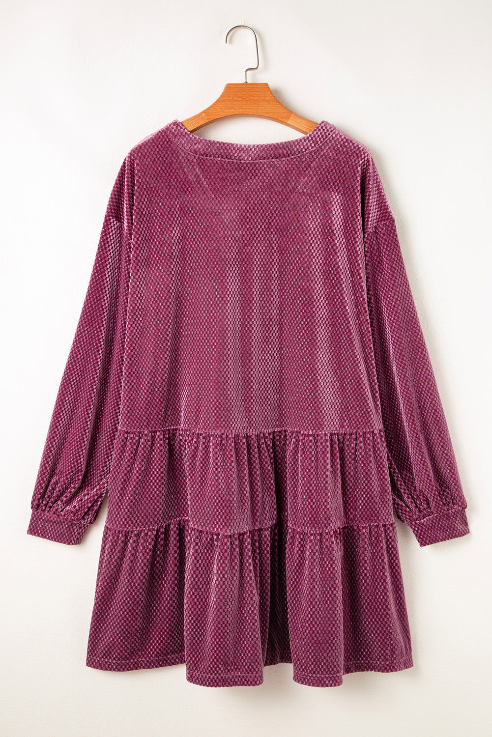 Plus Size Textured Velvet Tiered Button Dress - Plus Size XL-4XL - View 7