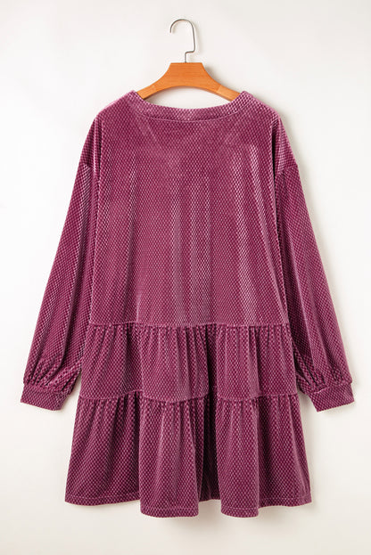 Plus Size Textured Velvet Tiered Button Dress - Plus Size XL-4XL - View 7