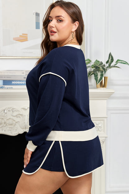 Plus Size Color Block Drop Shoulder Top and Lace-Up Skirt Set - Plus Size XL-4XL - View 3