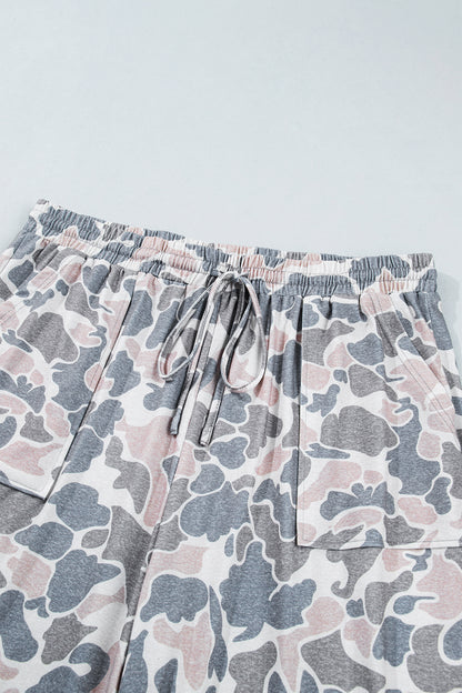 Plus Size Camo Print Patch Pocket Ankle Pants - Plus Size Clothing