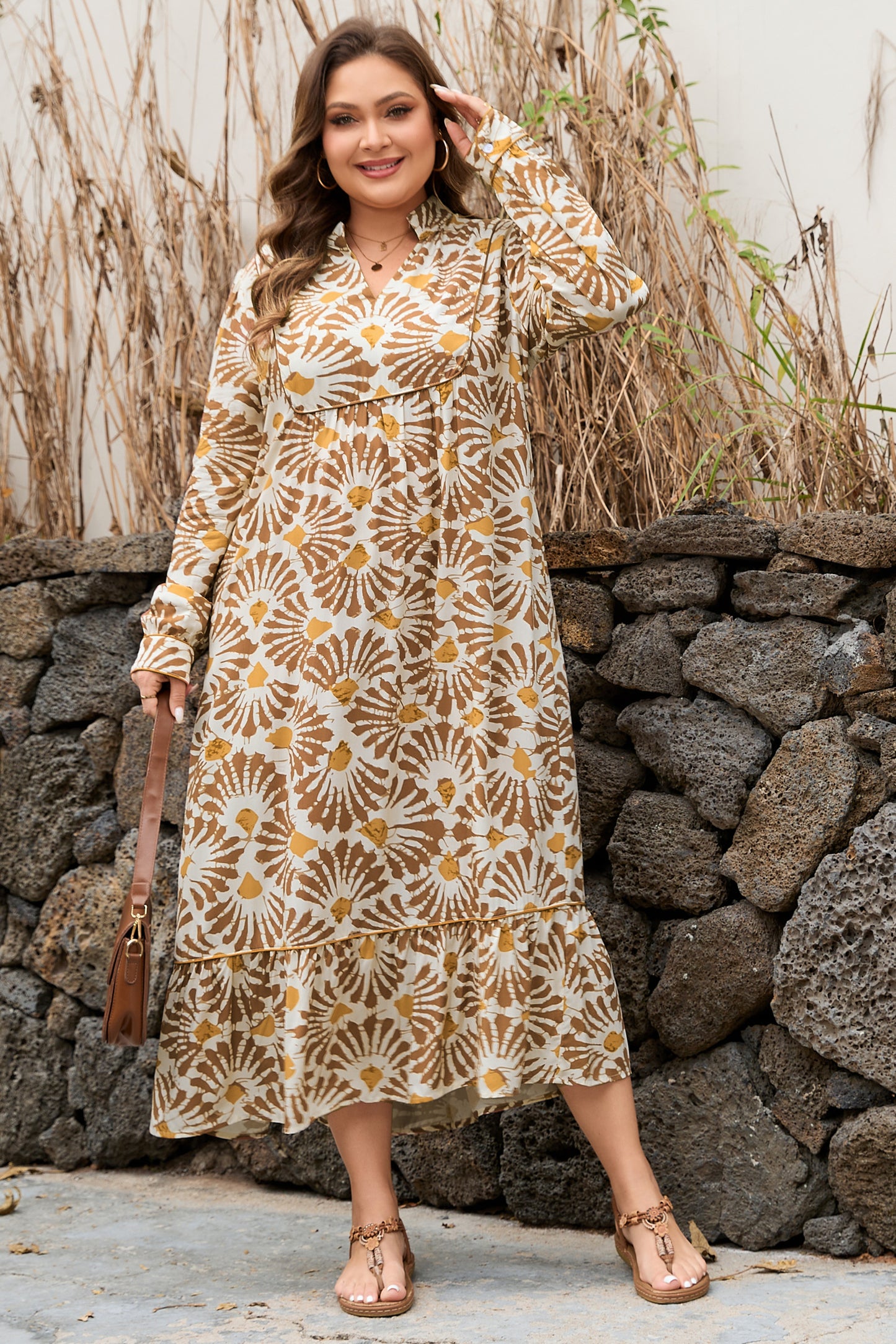 Plus Size Abstract Plant Print Loose Long Dress - Plus Size XL-4XL - View 1
