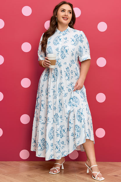 Plus Size Geometric Floral Print Button Maxi Dress - Plus Size XL-4XL - View 4