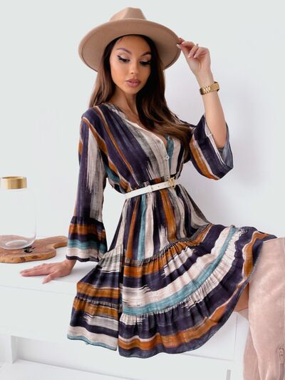 Plus Size Buttoned Striped Long Sleeve Mini Dress - Plus Size XL-4XL - View 8