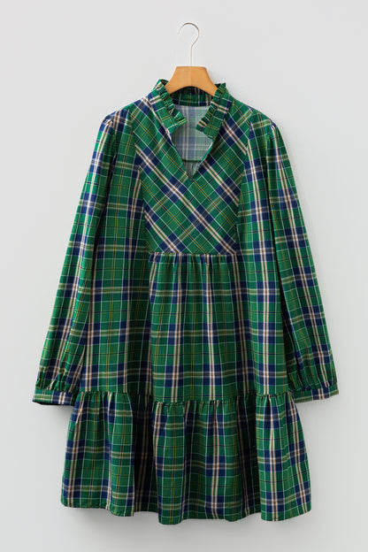 Plus Size Green Plaid Long Sleeve Shift Mini Dress - Plus Size XL-4XL - View 2