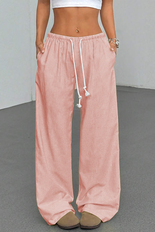 Plus Size Pink Stripe Drawstring Loose Pants
