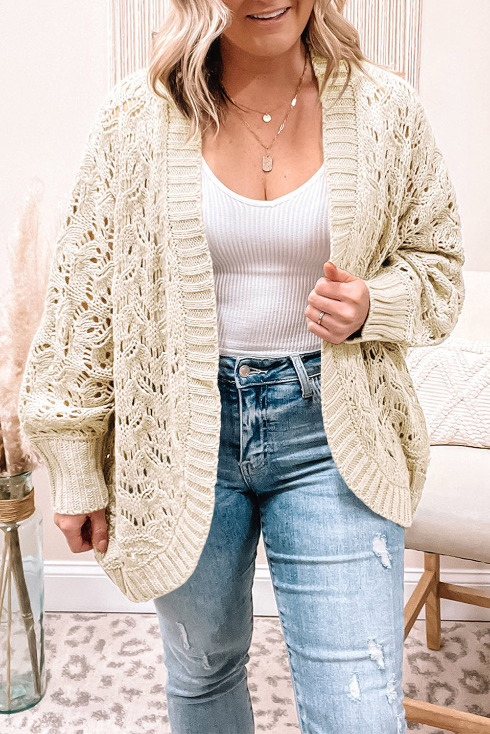 Plus Size Textured Knit Open Cardigan