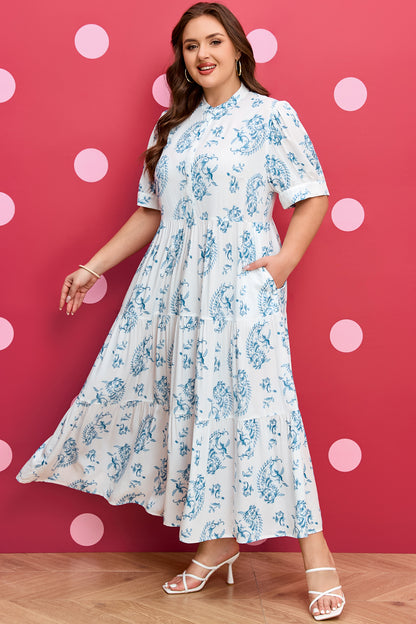 Plus Size Geometric Floral Print Button Maxi Dress - Plus Size XL-4XL - View 3