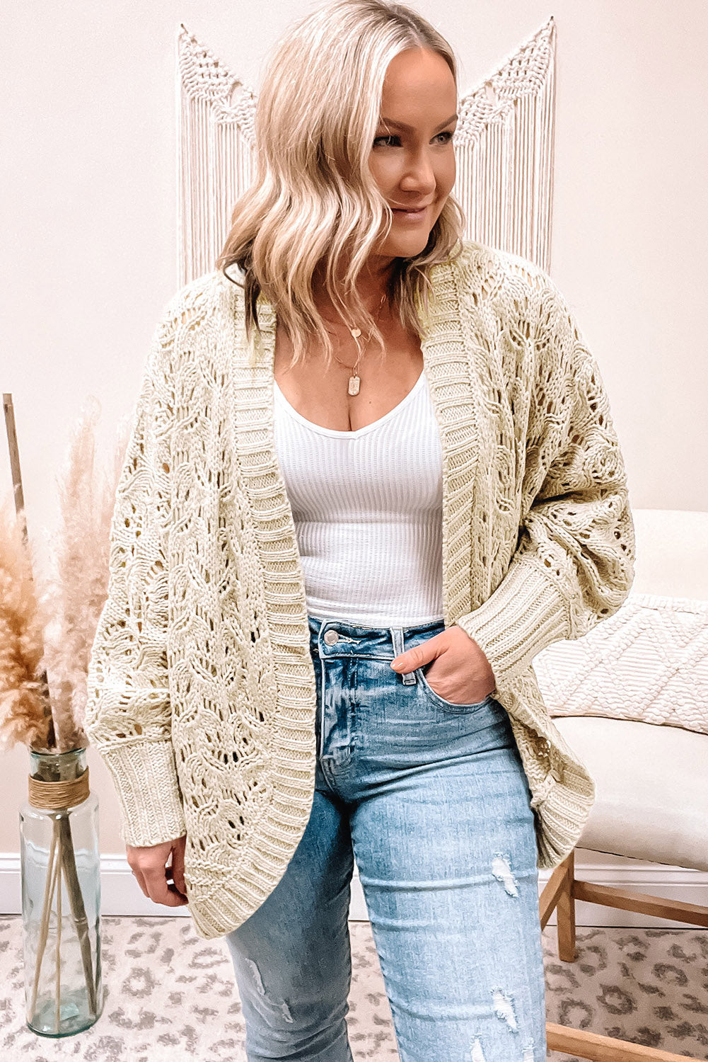 Plus Size Textured Knit Open Cardigan