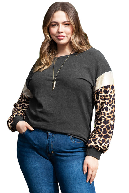 Plus Size Leopard Sequin Long Sleeve Top
