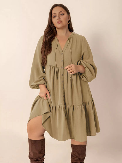 plus-size-tie-neck-balloon-dress