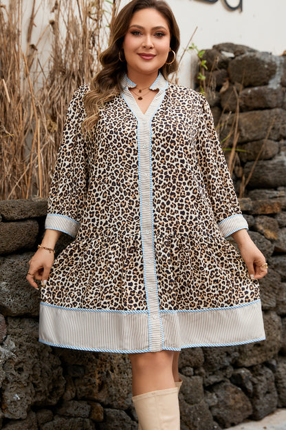 Plus Size Leopard Print V-Neck Mini Dress - Plus Size XL-4XL - View 3