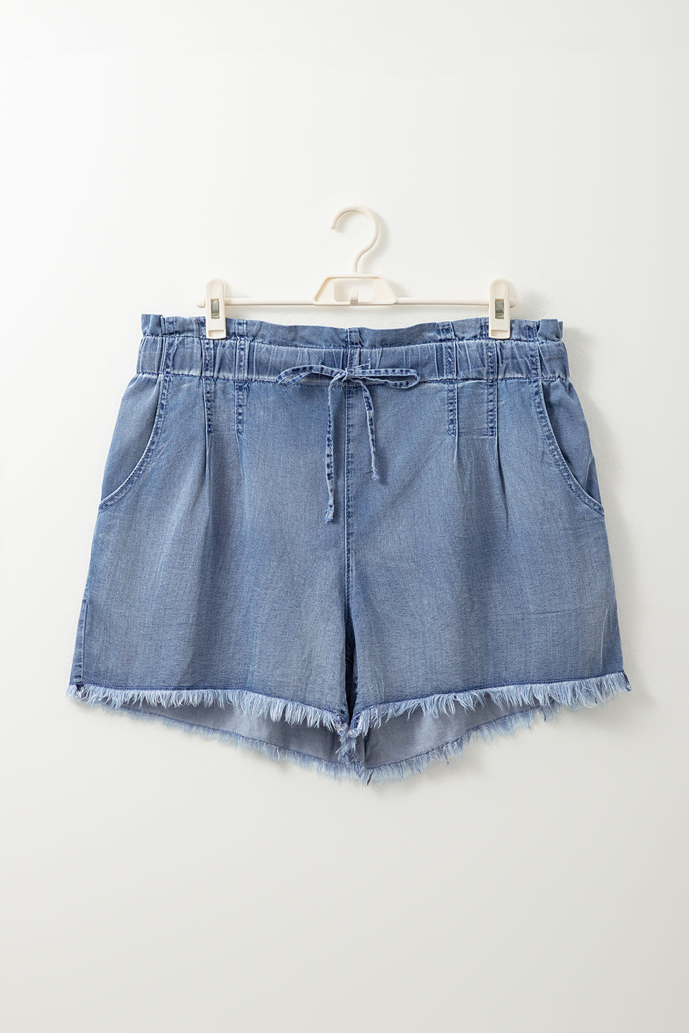 Plus Size Raw Hem Lace-up High Waist Denim Shorts - Plus Size XL-4XL - View 5