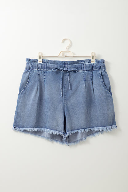 Plus Size Raw Hem Lace-up High Waist Denim Shorts - Plus Size XL-4XL - View 5