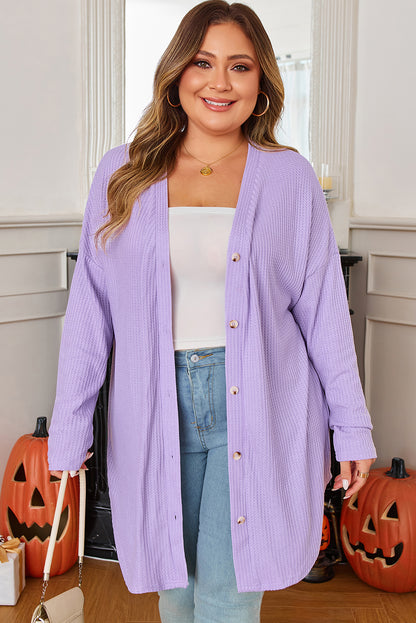 Plus Size Waffle Knit Button Front Cardigan - Plus Size XL-4XL - View 1