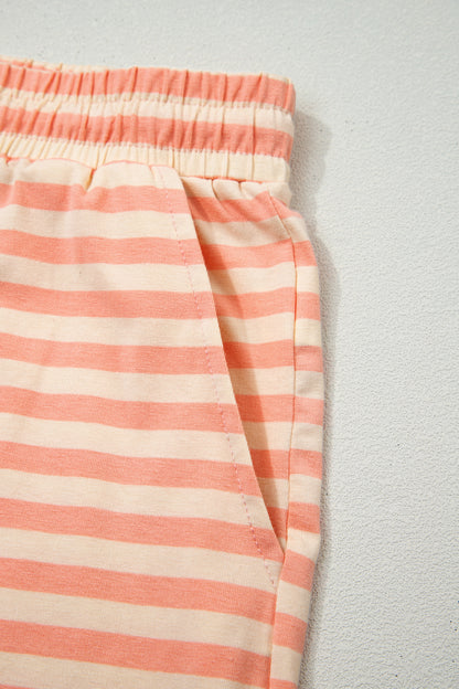Plus Size Striped Drop Shoulder T-Shirt and Shorts Set - Plus Size XL-4XL - View 8
