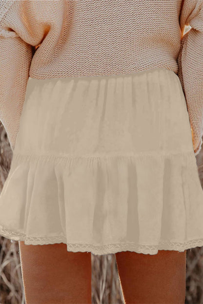 Plus Size Frilled Elastic Waist Lace Trim Boho Shorts - Plus Size Clothing