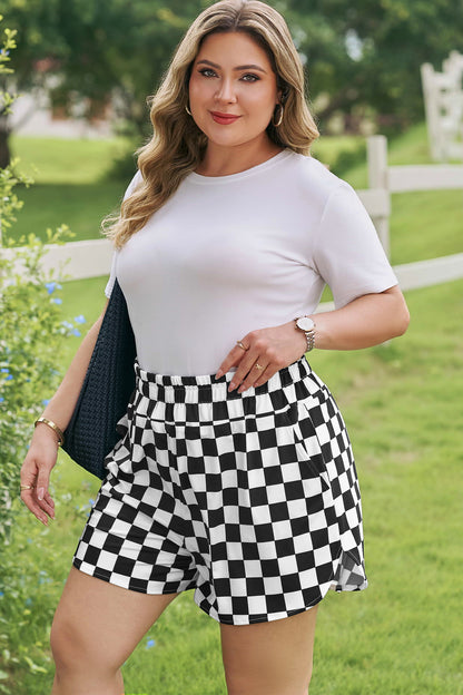 Plus Size Checkered Athleisure Shorts - Plus Size Clothing