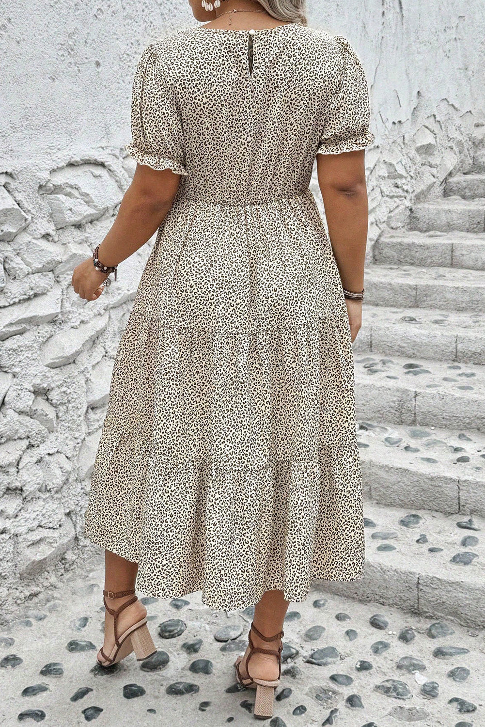 Plus Size Leopard Print Frill Trim Flared Dress - Plus Size XL-4XL - View 4