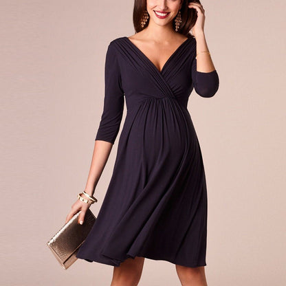 plus-size-pleated-maternity-evening-dress