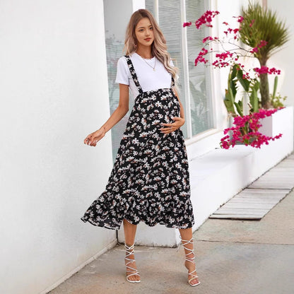Export Maternity Elastic Waist Detachable Strap  Printed Skirt - Plus Size Clothing