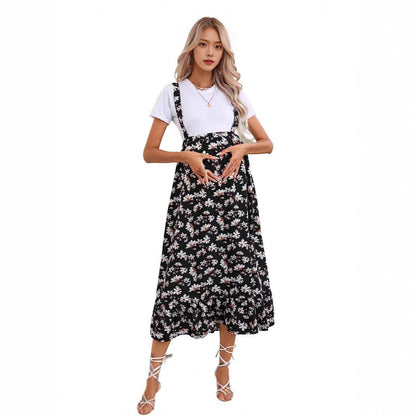 Export Maternity Elastic Waist Detachable Strap  Printed Skirt - Plus Size Clothing