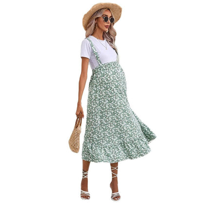 Export Maternity Elastic Waist Detachable Strap  Printed Skirt - Plus Size Clothing
