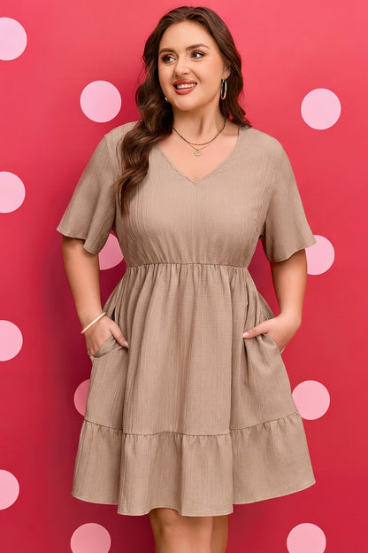 Plus Size Textured Ruffled Short Sleeve Dress - Plus Size XL-4XL - View 6