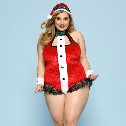 Plus Size Christmas Red One-Piece Lingerie - Plus Size XL-4XL - View 5