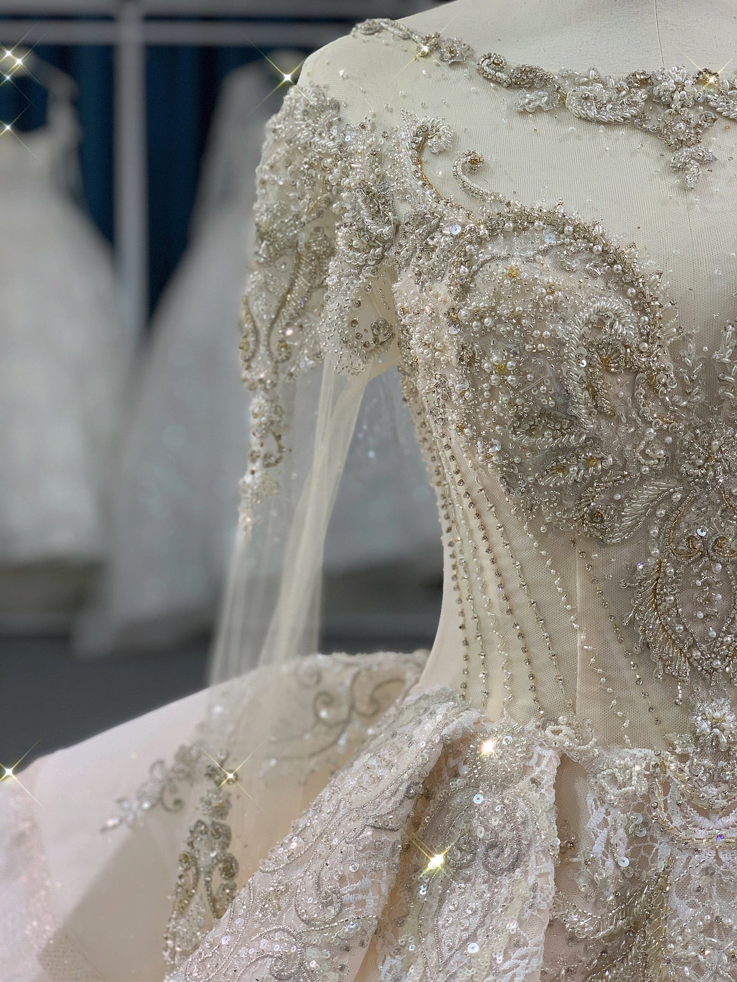 Beadings wedding dress with cathedral train - Plus Size Clothing