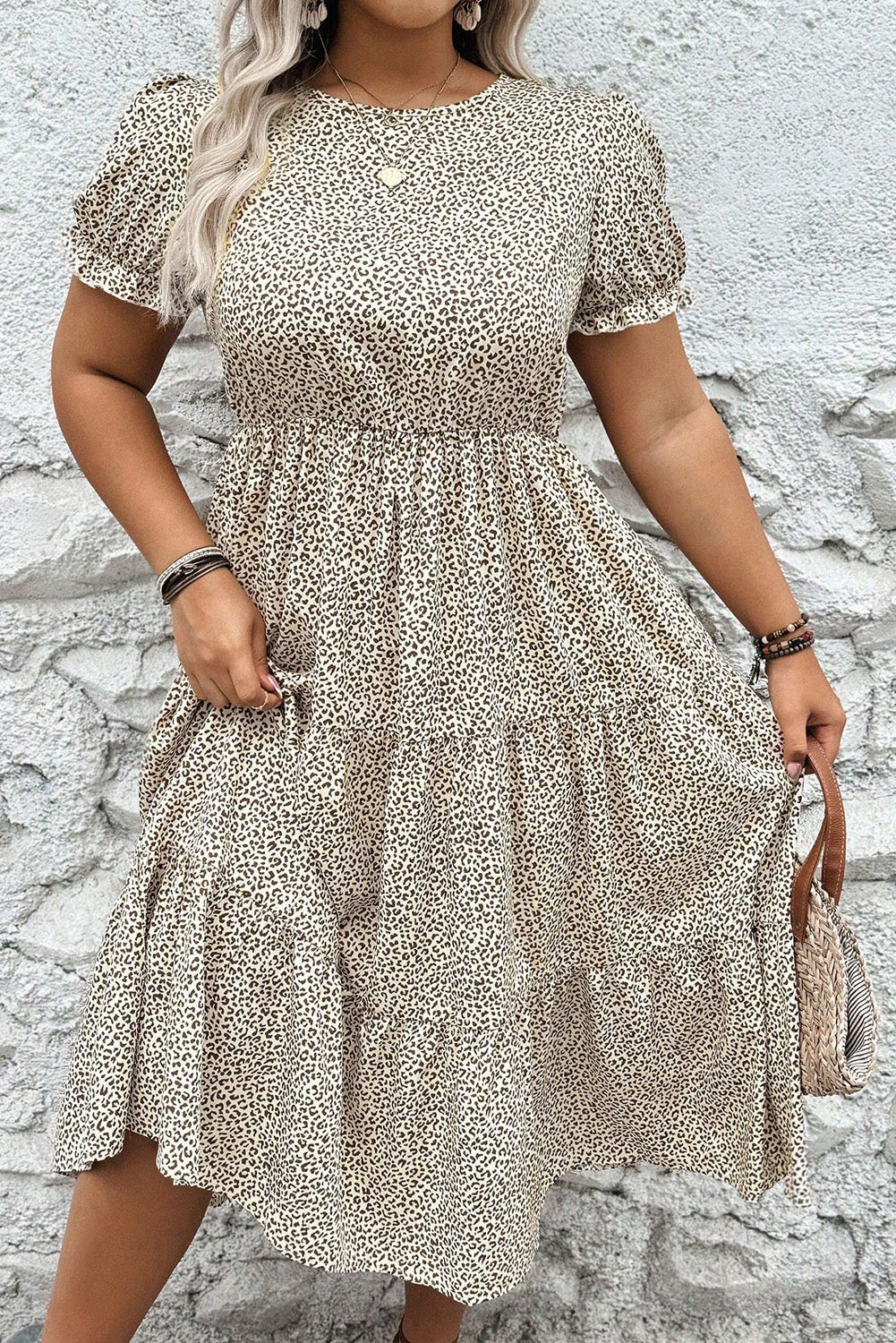 Plus Size Leopard Print Frill Trim Flared Dress - Plus Size XL-4XL - View 8