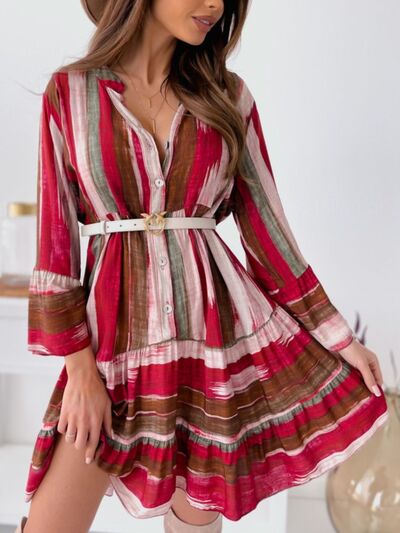 Plus Size Buttoned Striped Long Sleeve Mini Dress - Plus Size XL-4XL - View 4