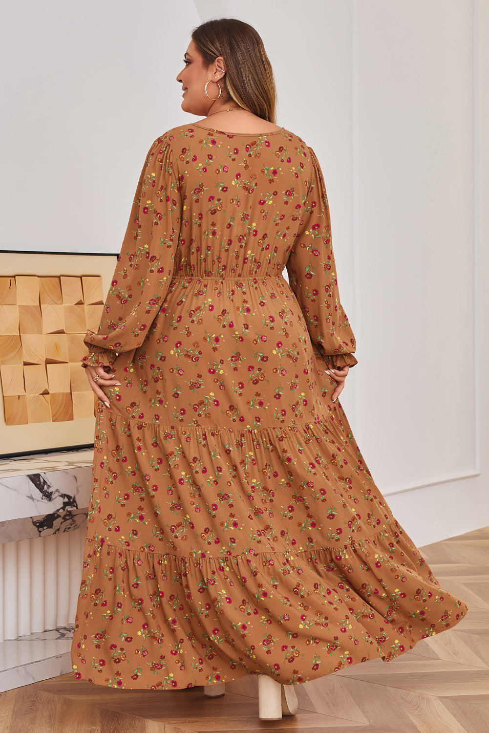 Plus Size Floral Split V Neck Ruffled Tiered Maxi Dress - Plus Size XL-4XL - View 2