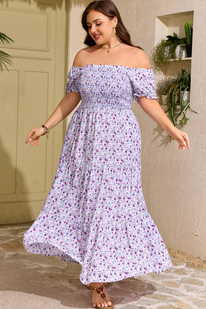 Plus Size Floral Square Neck Smocked Maxi Dress - Plus Size XL-4XL - View 6
