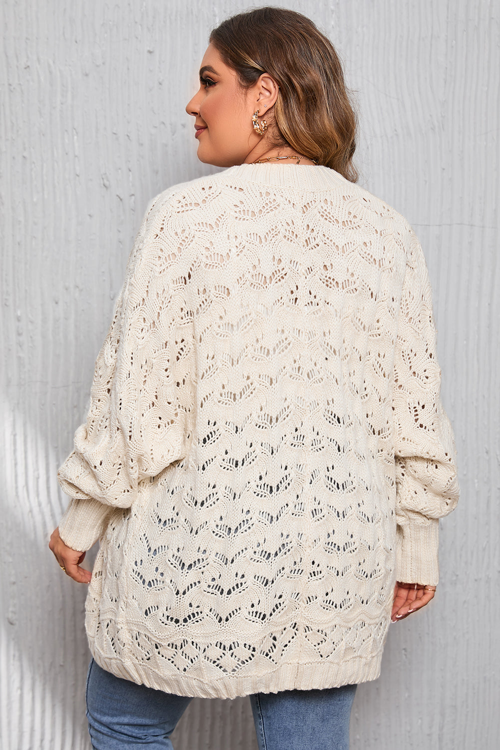 Plus Size Textured Knit Open Cardigan