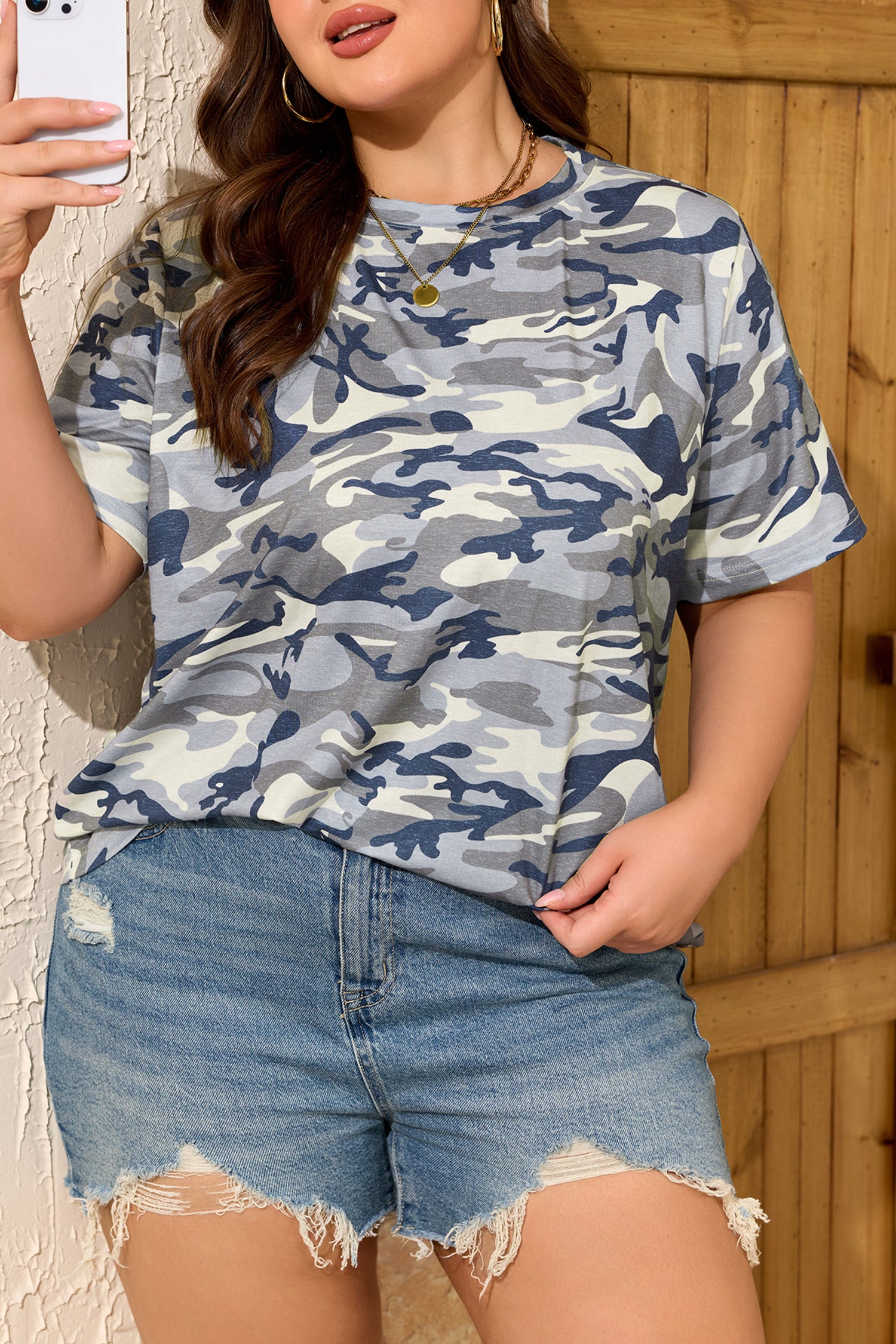 Plus Size Camo Print Crew Neck Short Sleeve Tee - Plus Size XL-4XL - View 7