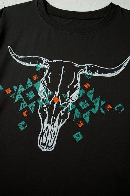 Plus Size Western Aztec Bull Skull Printed T Shirt - Plus Size XL-4XL - View 6