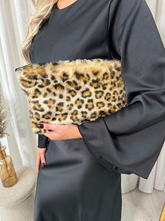 Faux Fur Leopard Print Handbag (UK Only) - Plus Size Clothing