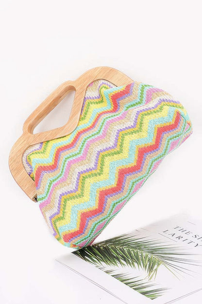 Plus Size Faux Straw Wood Frame Clutch - Plus Size XL-4XL - View 3