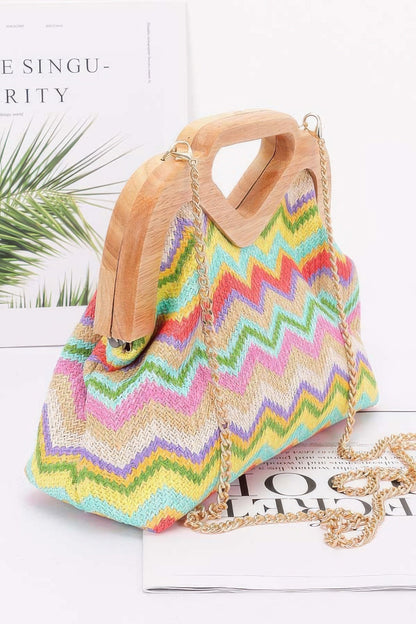 Plus Size Faux Straw Wood Frame Clutch - Plus Size XL-4XL - View 2