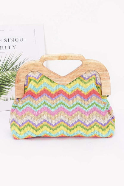 Plus Size Faux Straw Wood Frame Clutch - Plus Size XL-4XL - View 1