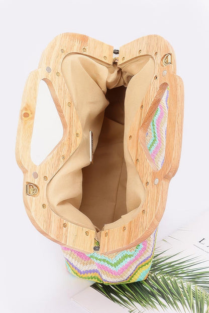 Plus Size Faux Straw Wood Frame Clutch - Plus Size XL-4XL - View 4