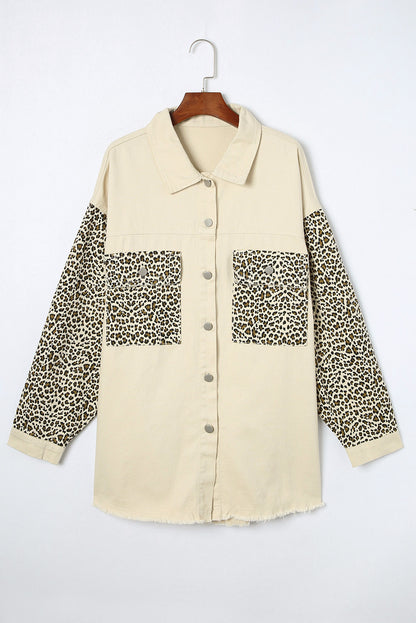 Plus Size Leopard Print Denim Jacket - Plus Size XL-4XL - View 7