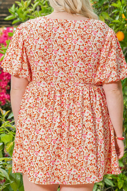 Plus Size Floral Print Puff Sleeves Dress - Plus Size XL-4XL - View 7