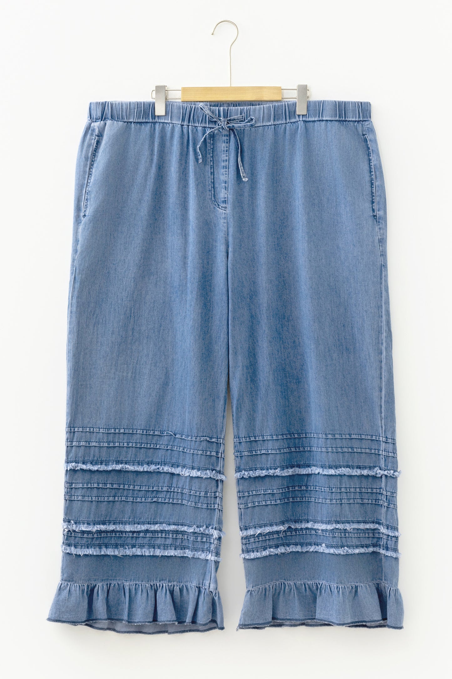 Plus Size Tiered Ruffled Wide Leg Denim Pants